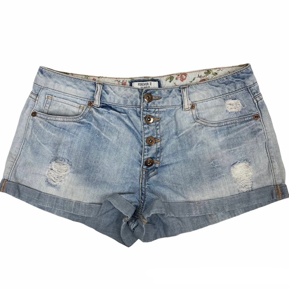 Forever 21 Light Wash Button Closure Denim Shorts